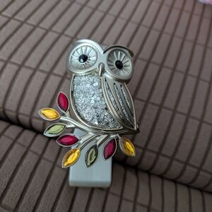 Bath & Body Works Silver Owl Brooch with Vibrant Accents